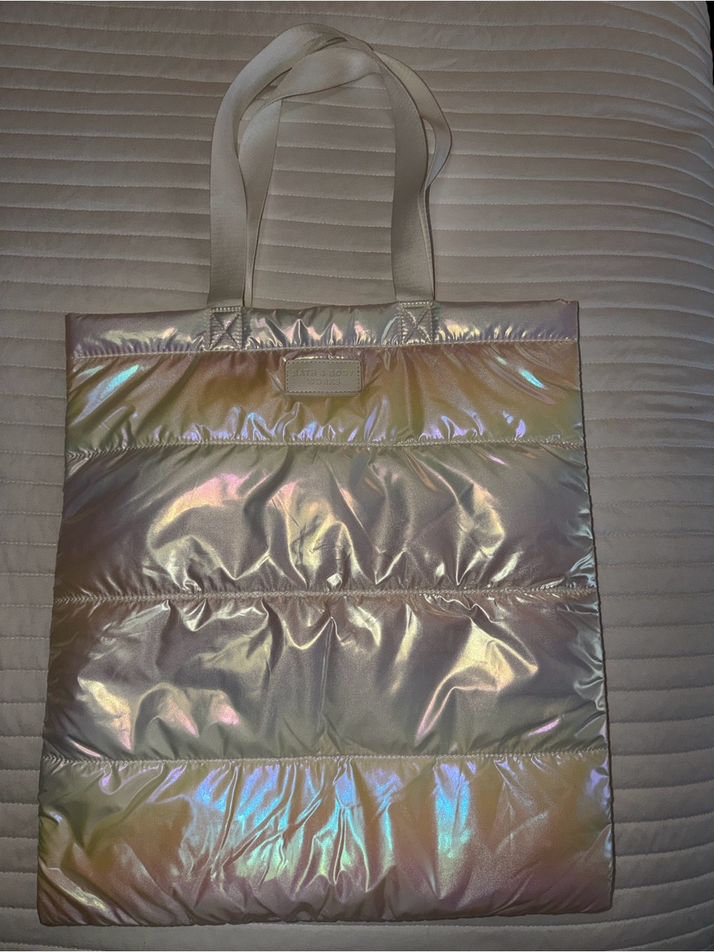 Bath & Body Works Iridescent Puffer Tote - Pearlescent White